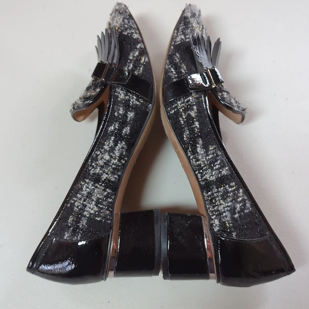 Franco Sarto, Grenoble, black and white Tweed heeled loafer. Size 10
